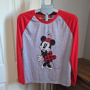 Disney Womens Red and Gray Minnie Mouse Shirt